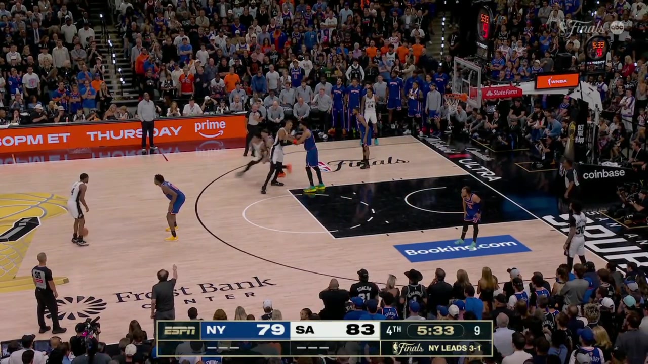Offensive foul called on Wemby for contact with Josh Hart overturned to foul on KAT his fifth