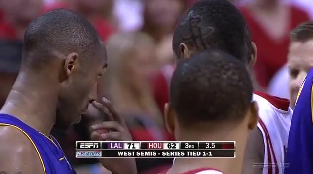 2009 Western Conference Semi-Finals Series tied 1-1 going into a pivotal game 3 Ron Artest is trying to get into Kobe's head Kobe hits a ridiculous shot at the end of the 3rd quarter to silence Artest Lakers win the series in 7 and end up winning a ring
