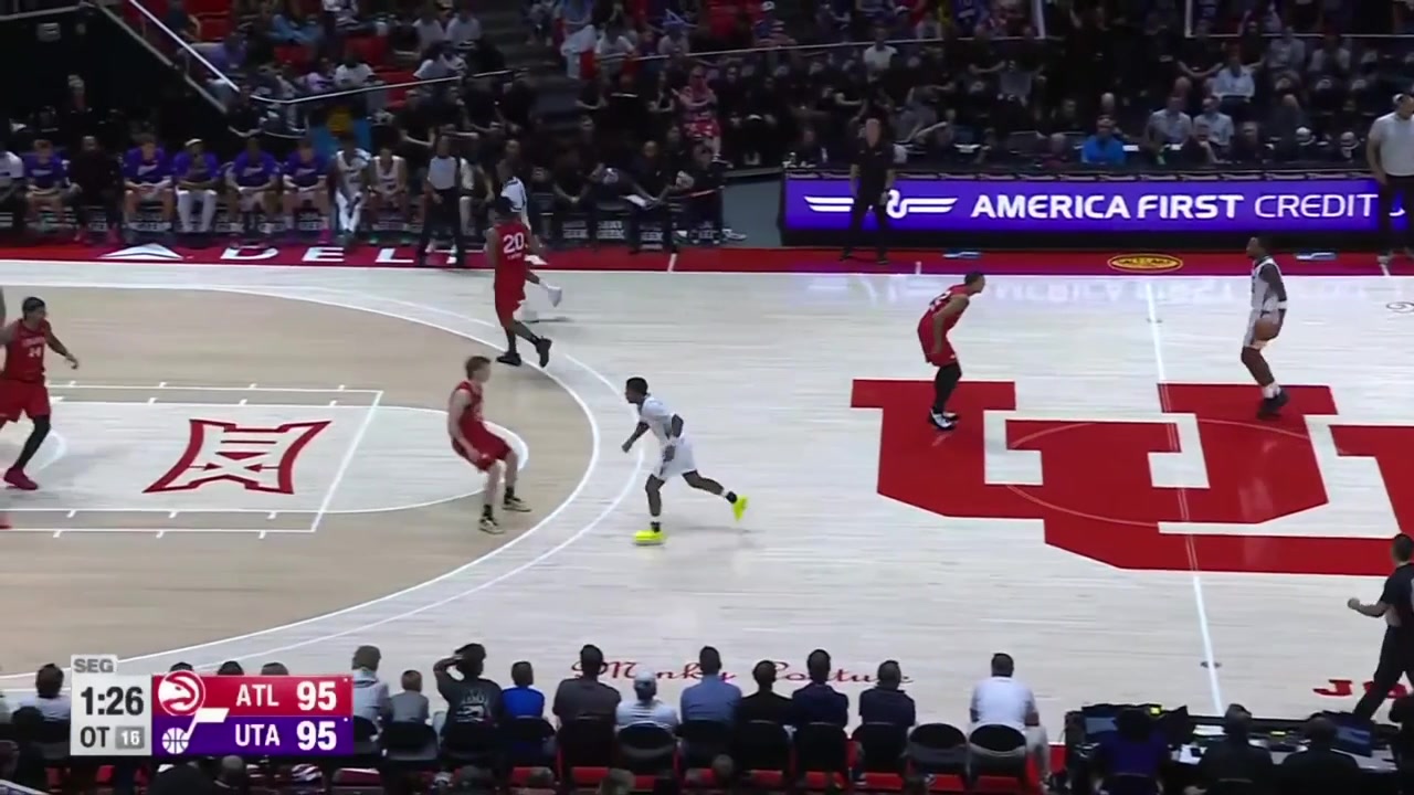 Darryn Peterson with a big step back 3 in overtime Cody Williams with a monster poster dunk on Zuby Ejiofor who makes a dunk of his ownKingston Flemings hits a big 3 to tie the game but his foot was on the lineHe later makes a bad foul as Justin Harmon scores the And-1 to seal
