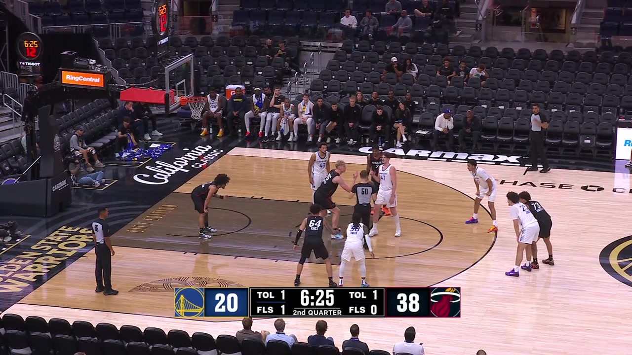 Lajae Jones with a great chasedown block on the dunk attempt by J'Vonne Hadley with replays