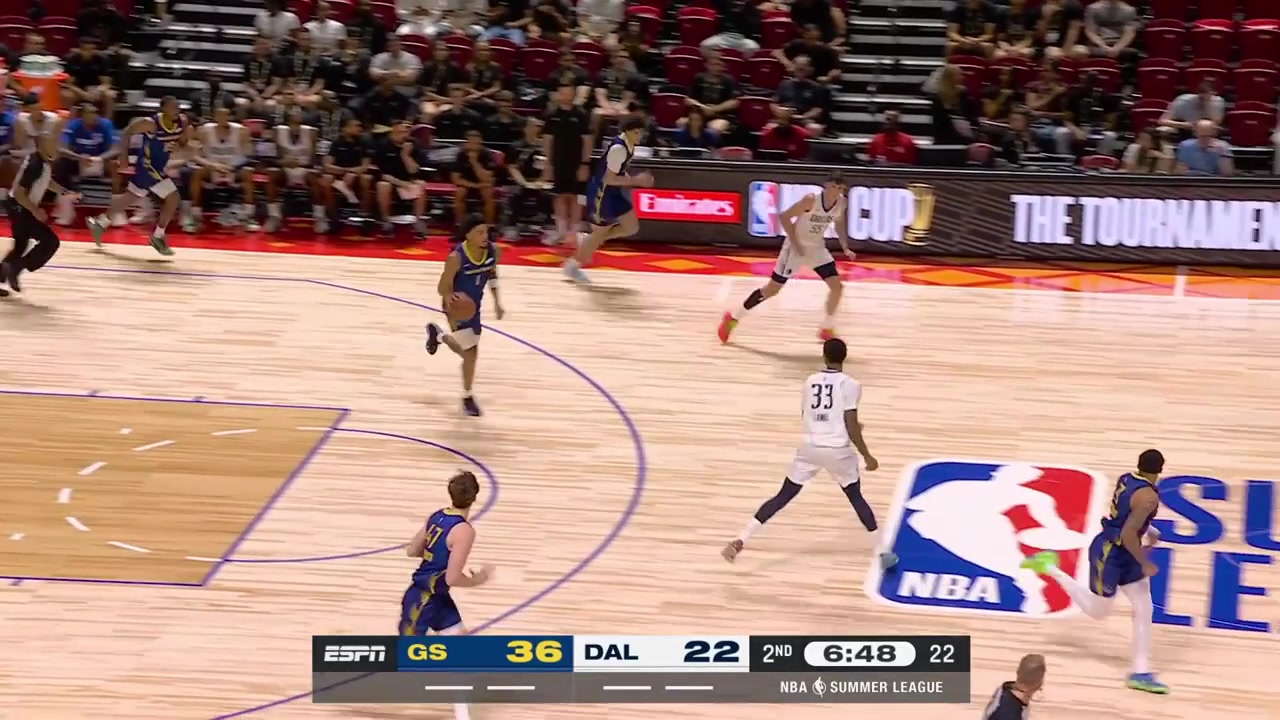 Lachlan Olbrich switch hands in mid-air for the nice lefty layup with a replay