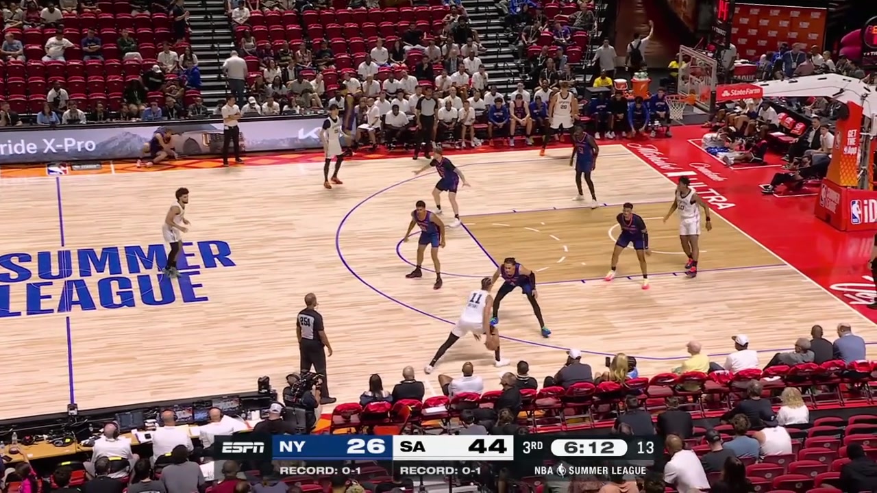 A ball movement by the Spurs leads to a 3-pointer by Hyunjung Lee with a replayHis only points of the night