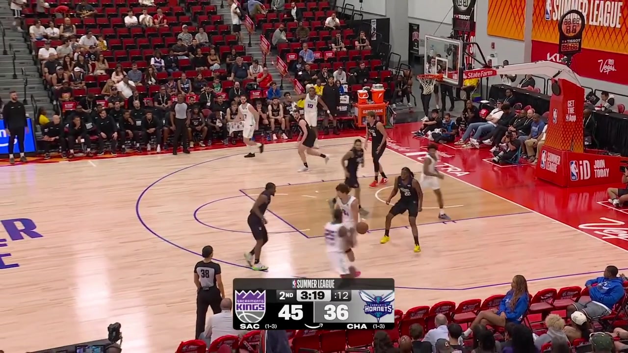 Emanuel Sharp grabs the board goes coast to coast and gets fouled He hits the 1 for 2 free throw and later on hits a deep 3Players from both teams seem to be rushing with the ball as there is only one functioning shot clock on the floor