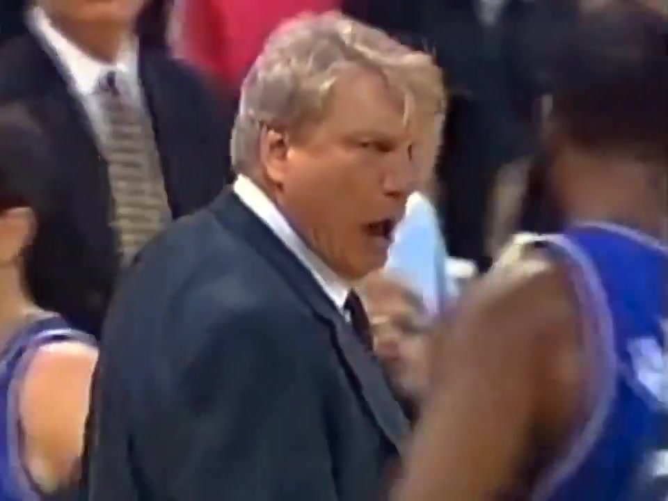 Don Nelson gets into it with Karl Malone after Malone elbows Shawn Bradley