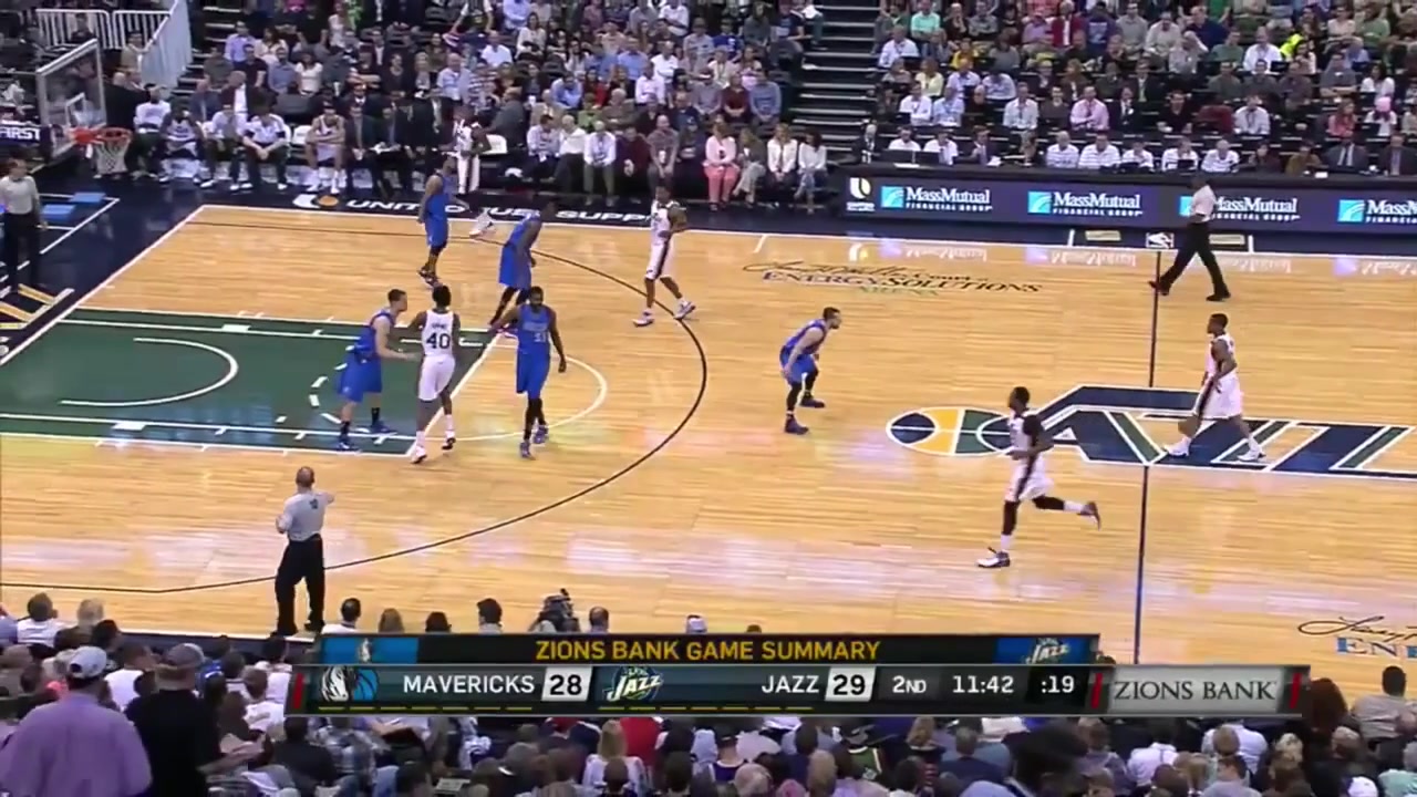 6'1'' Bryce Cotton soars for the powerful lefty alley-oop dunk off a lob by Rodney Hood with replays Utah Jazz vs Dallas Mavericks - 4132015
