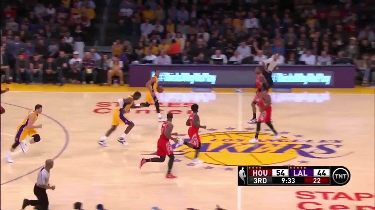 37-year-old with a powerful poster dunk on Clint Capela with replays Rockets vs Lakers - 12172015