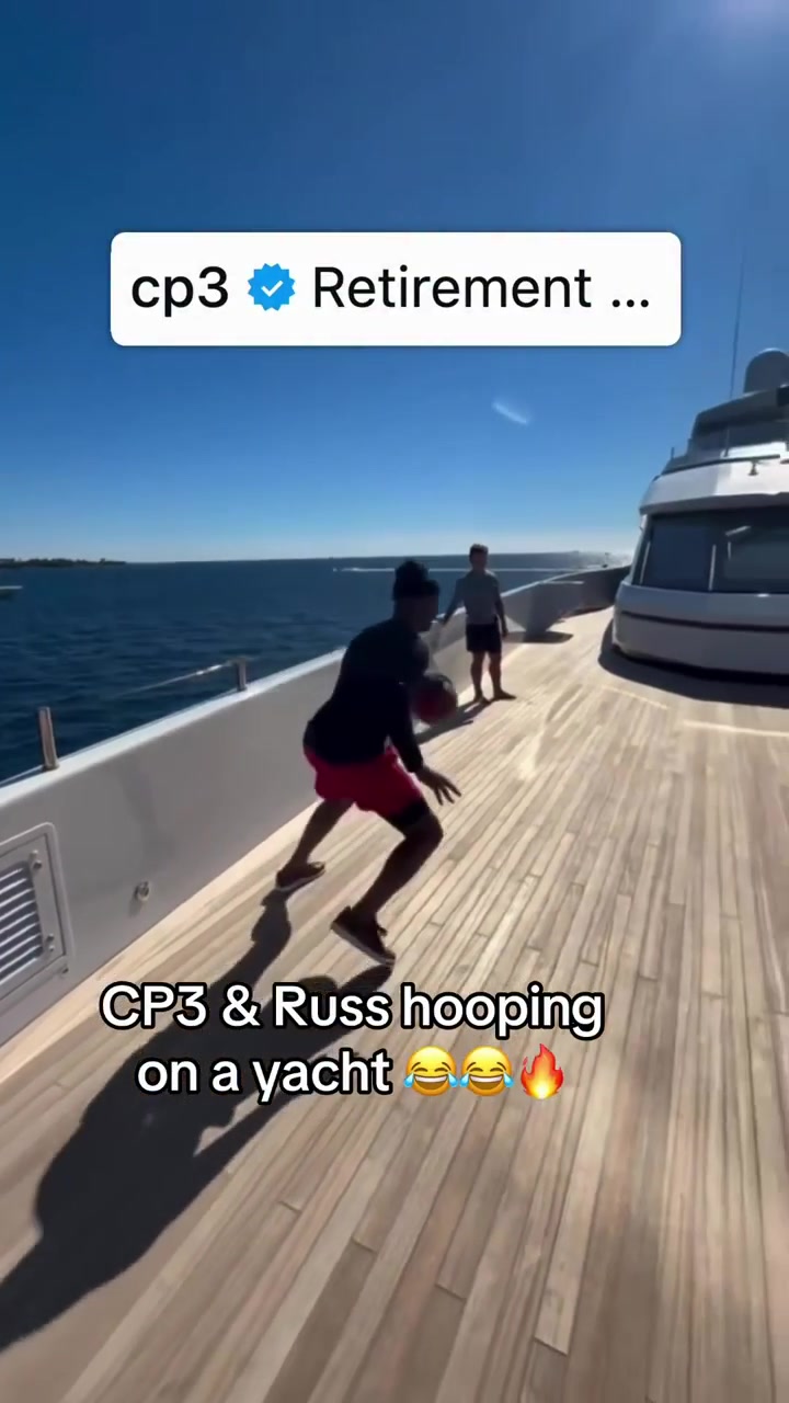 Russell Westbrook and Chris Paul throwing lobs up on a Yacht