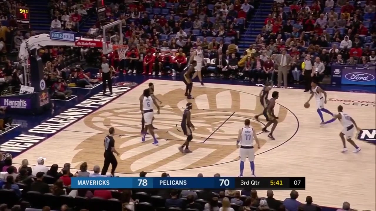 Solomon Hill with the powerful And-1 poster dunk on Maxi Kleber off a great block by Anthony Davis on Dennis Smith Jr who then answers with a powerful And-1 poster dunk of his own on Julius Randle plus the mean mug afterward with replays 12282018