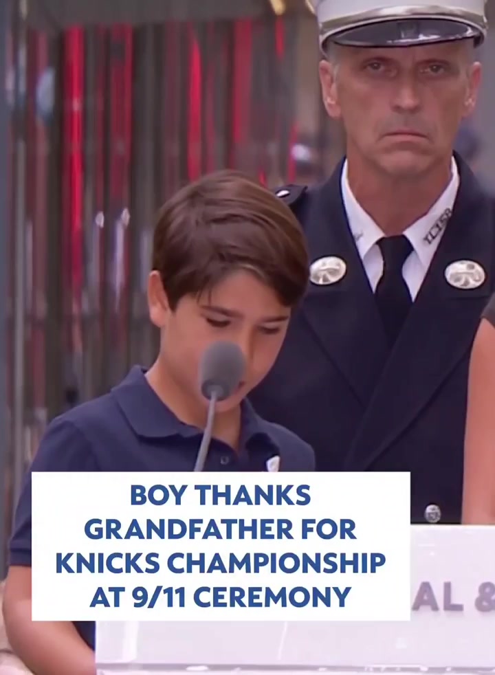 Little boy remembers his grandpa at the 911 ceremony thanks him for blessing him with the Knicks but not the Jets