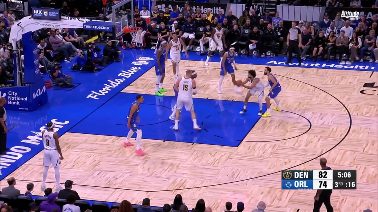 Nikola Joki grabs the defensive rebound and gets the foul call on Desmond Bane