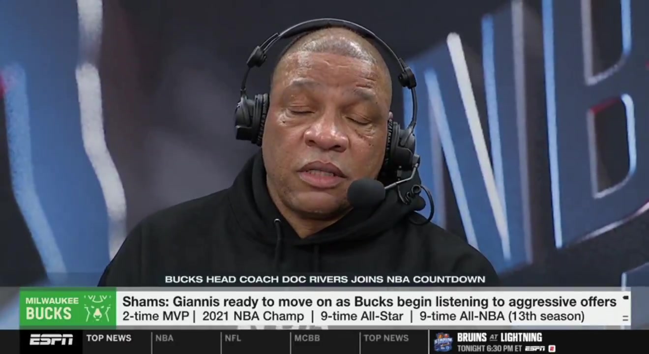 Doc Rivers Giannis is gonna play I think Giannis is going to come back and play at some point We just don't know when that point is He's progressing I've been here through two playoff series so far and I've yet to have a healthy team Giannis wants to be healthy