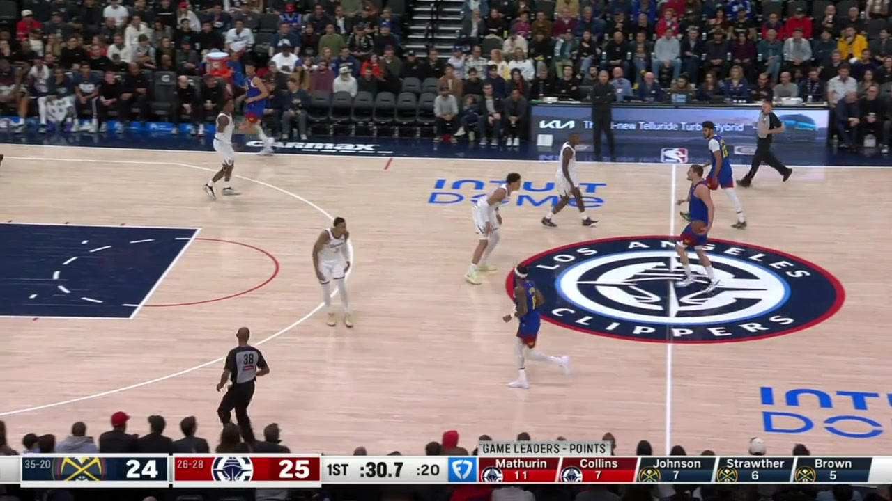 Nikola Jokic goes for the halfcourt shot in order to get the shooting foul call but the foul call on Yanic Konan Niederhuser is on the floor with a replay - no free throws Clippers fans start chanting Flopper