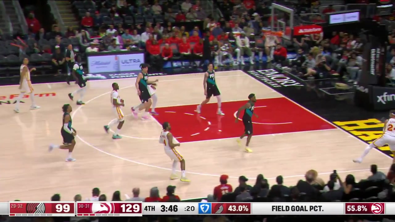 Jonathan Kuminga switches hands in mid-air for the powerful lefty dunk over the business decision by Yang Hansen with replays Hawks and Blazers commentaries