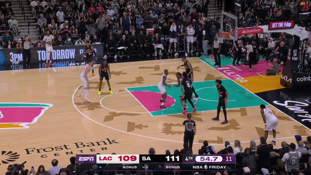 Derrick Jones Jr makes the tough And-1 on Victor Wembanyama off the give and go and the Clippers are up 1 with 523 seconds remaining in regulation With replays