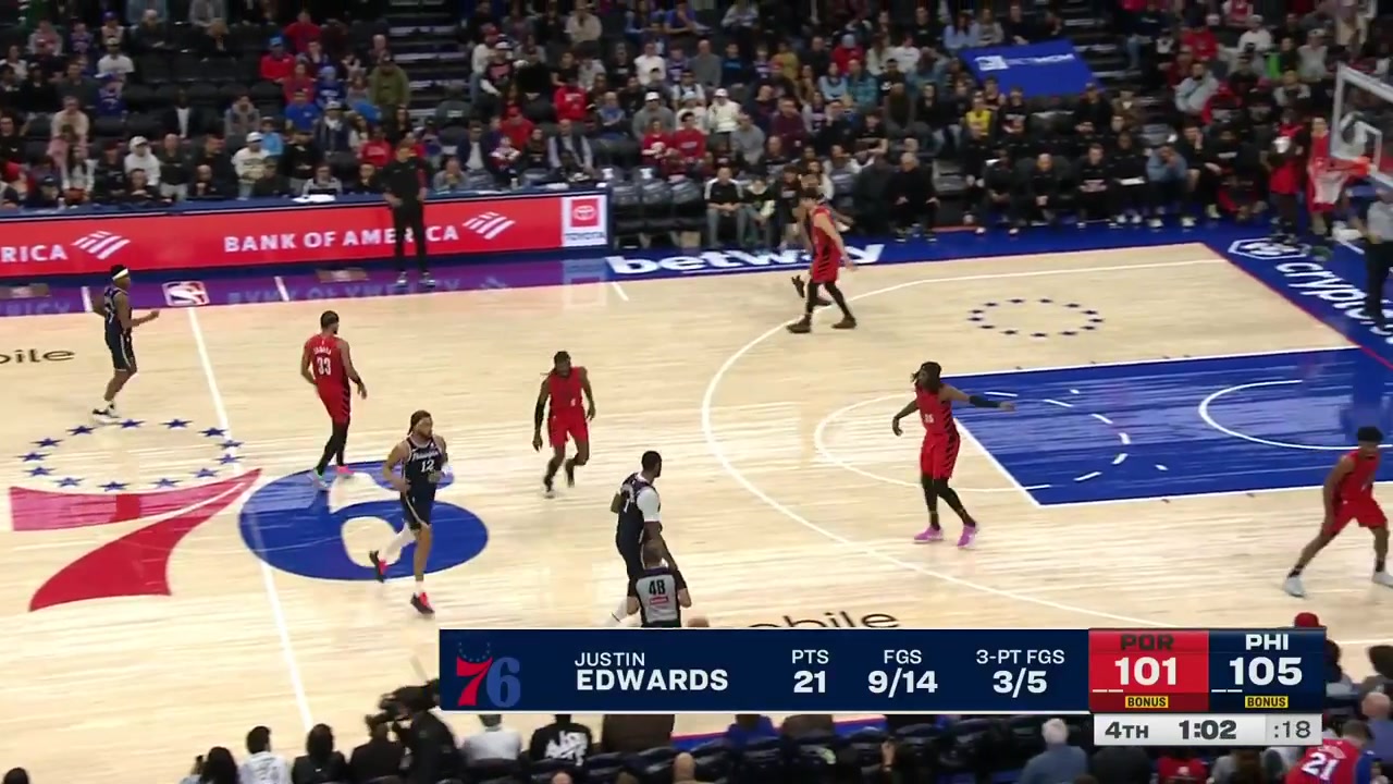 The referees miss a blatant backcourt violation by Trendon Watford and VJ Edgecombe hits the tough clutch jumper over Toumani Camara to beat the shot clock with replays Sixers and Blazers commentaries