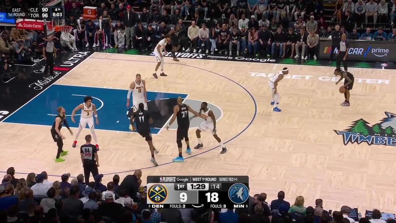 Rudy Gobert scores the driving lefty layup And-1 on Nikola Jokic with replays