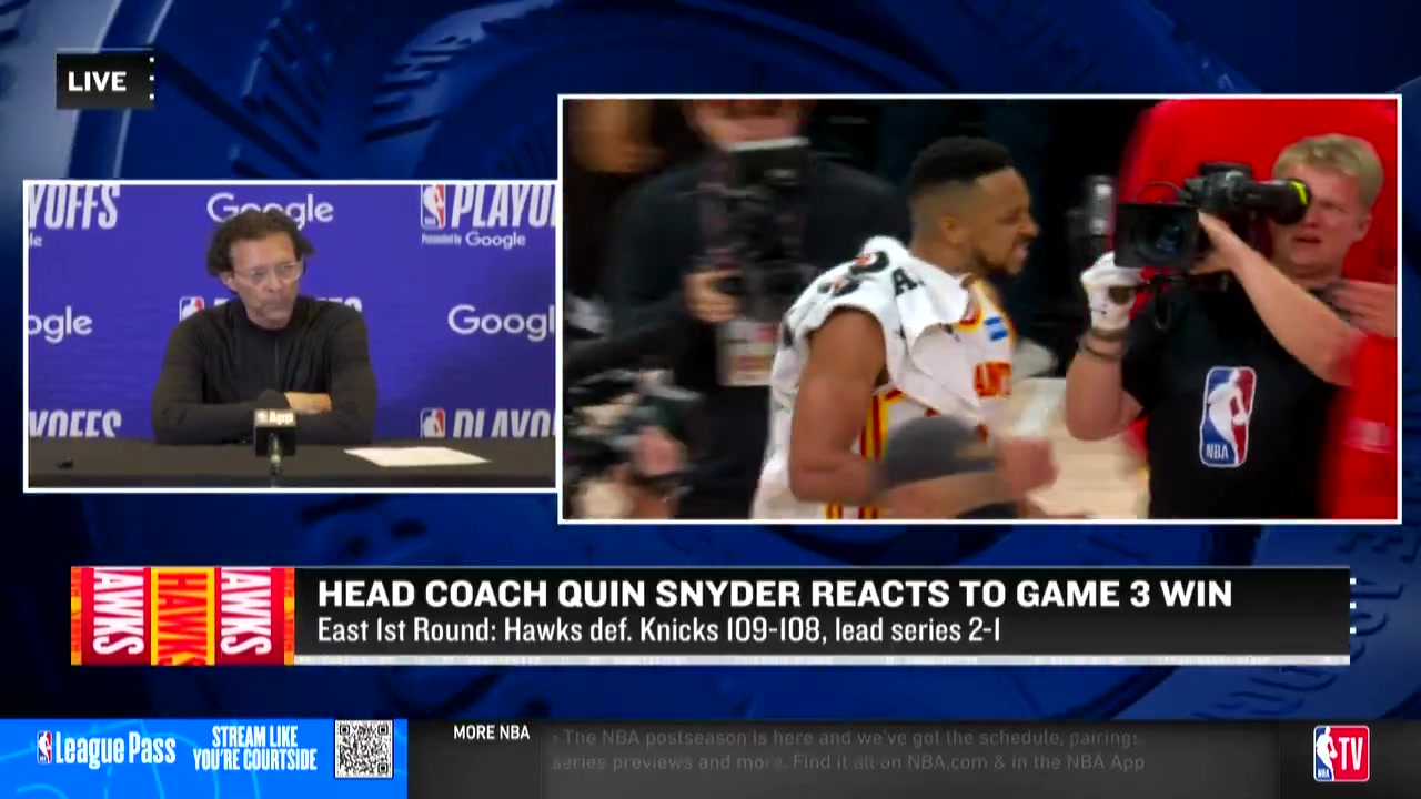 Quin Snyder on Kuminga Jonathan's just been all intonight he did some things that really gave our team a lift I think the biggest thing he's done is he's just defended Another guy that's in there competing and defending