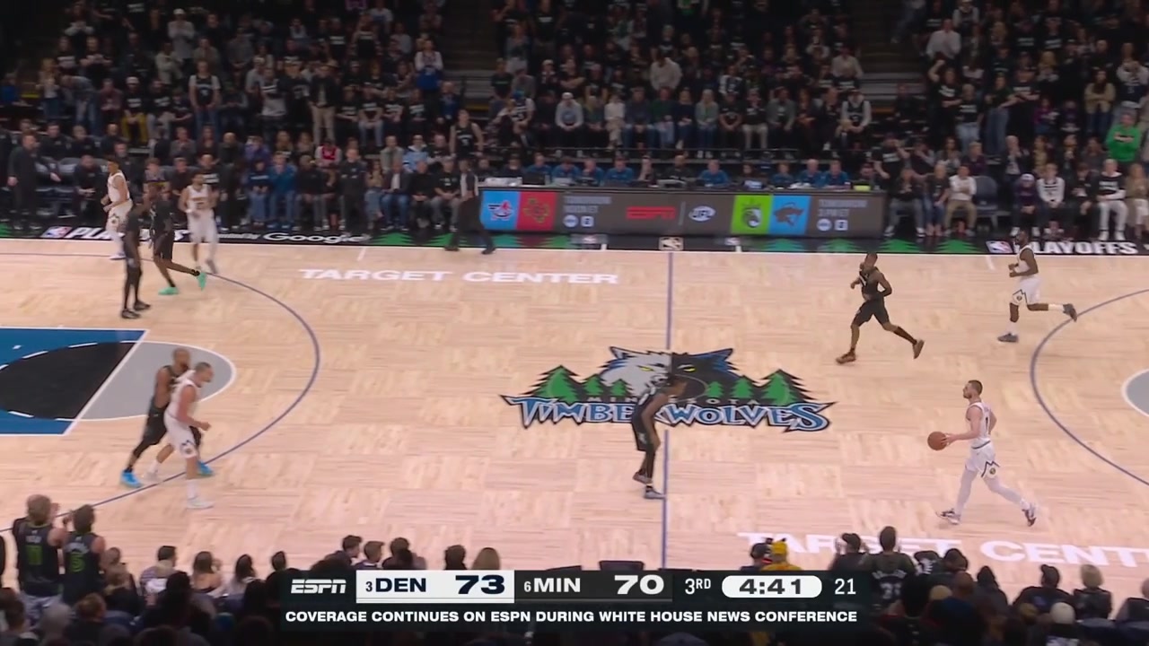 Rudy Gobert deflects the pass intended for Nikola Jokic and Ayo Dosunmu grabs the ball and scores the fastbreak layup to give him 26 points