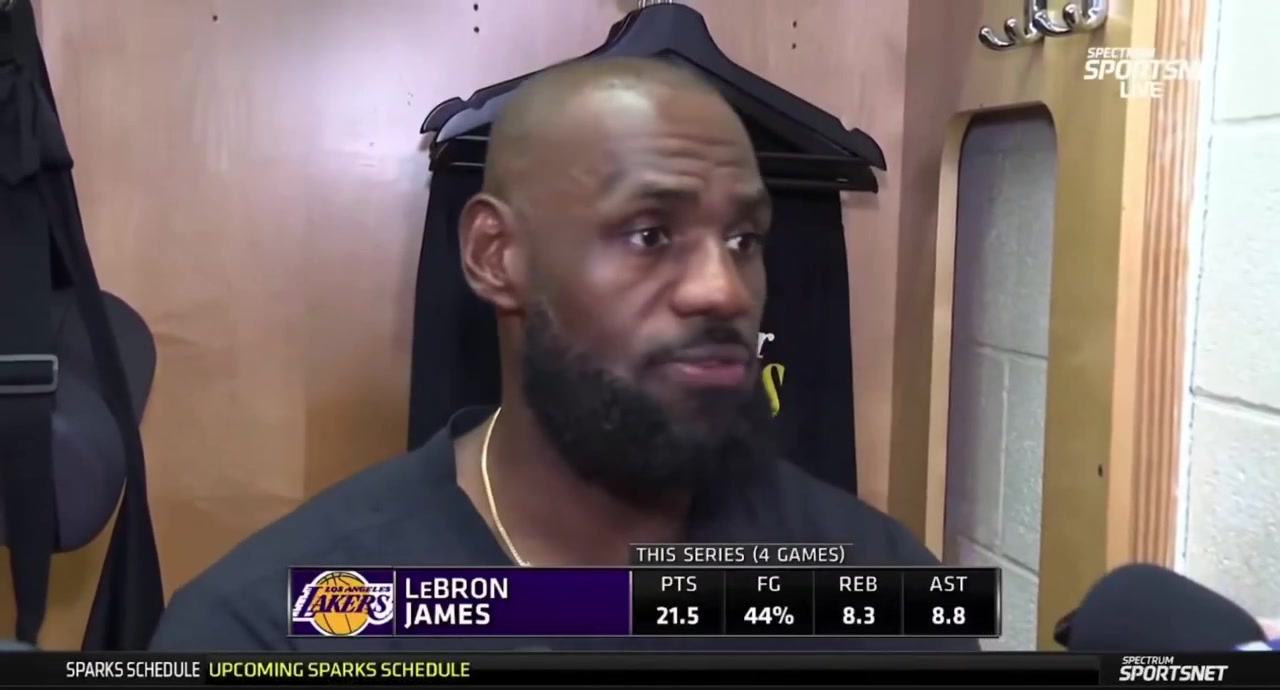 LeBron mentions the Lakers' 23 turnovers and a drink falls from the refrigerator immediately after LeBron Another turnover right there so 24