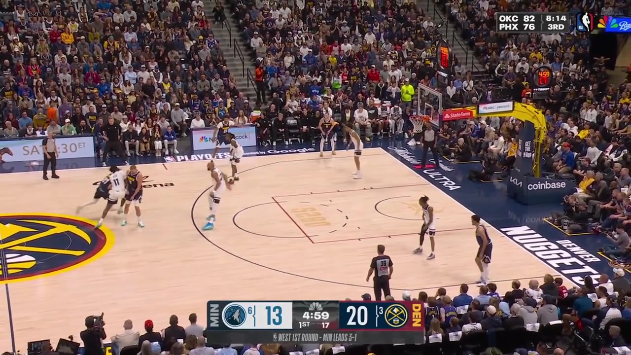 Nikola Jokic scores the And-1 on Naz Reid under the rim with replays