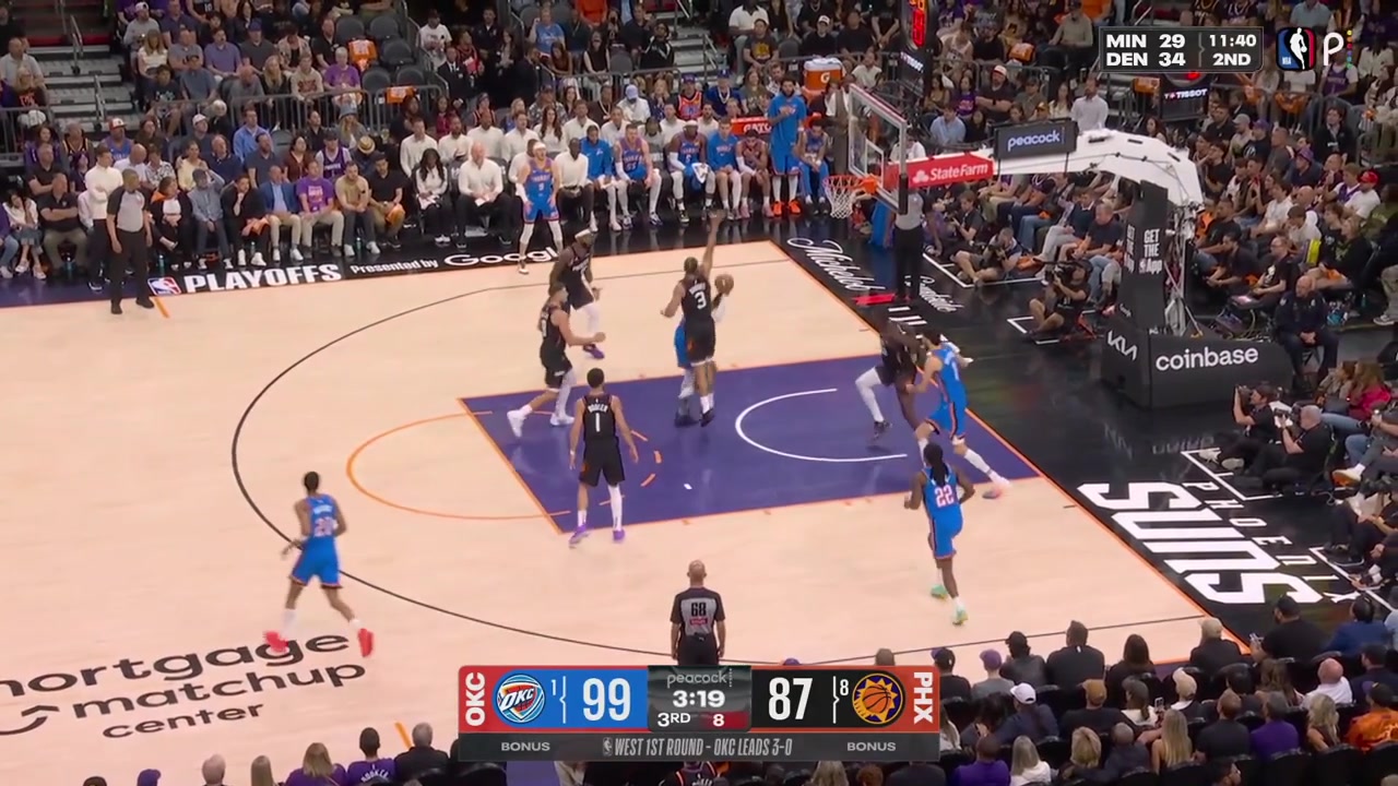Rasheer Fleming blocks Shai Gilgeous-Alexander and Devin Booker hits a tough jumper over two defenders at the other endFleming strips Chet Holmgren and Dillon Brooks scores the And-1 on Alex Caruso with replays