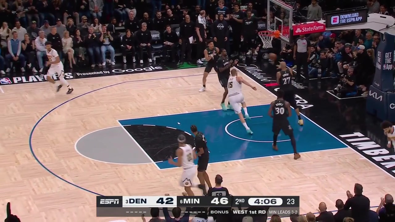 Terrence Shannon Jr drives on Cameron Johnson and scores on him and Nikola Jokic 10 points Including replays of Jaden McDaniels' defense on Jamal Murray and the jumper over Jokic Wolves up 6