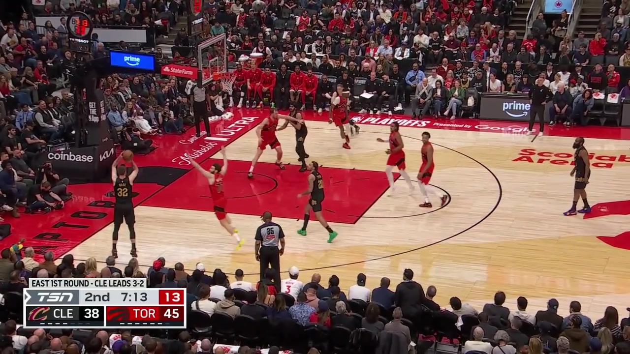 Scottie Barnes grabs the rebound spins around James Harden and then continues with the powerful poster dunk on Jarrett Allen with replaysThen he blocks Harden at the other end and gets hypedRaptors and Prime commentaries