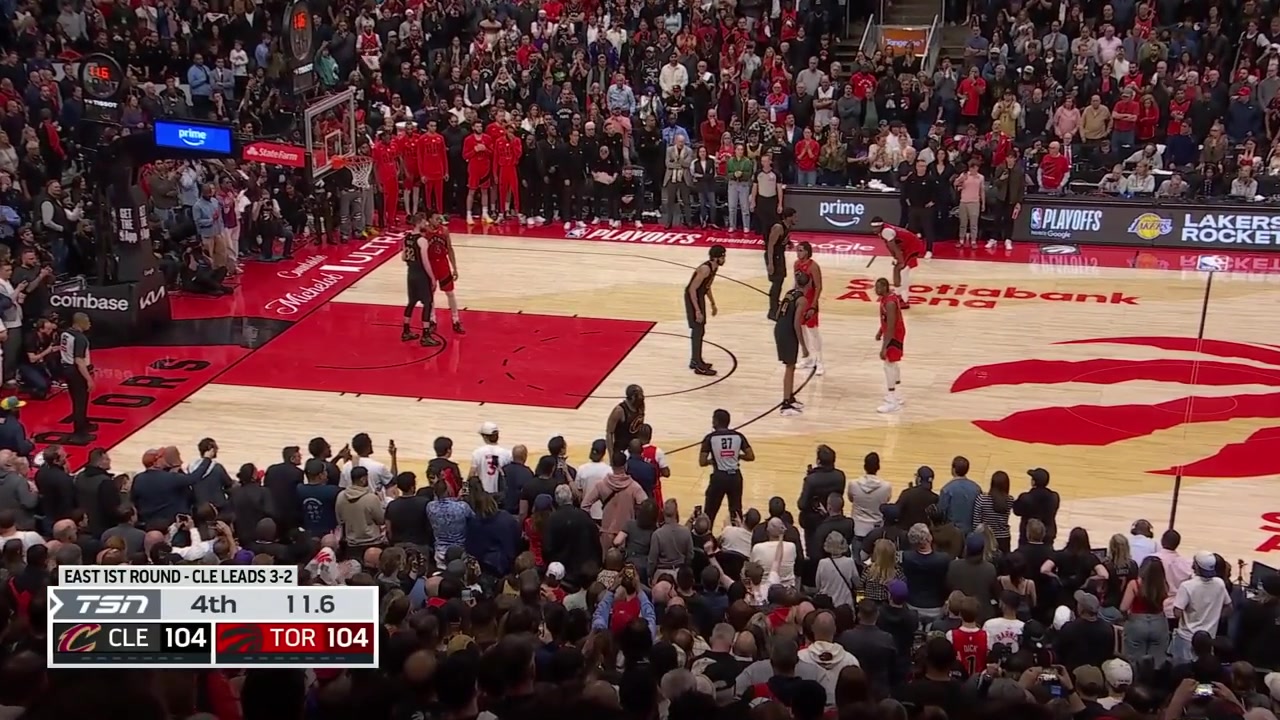 The Cavaliers force a bad shot on the Raptors as Jamal Shead's baseline double pump jumper nearly bounces inRaptors-Cavaliers game 6 goes to overtime