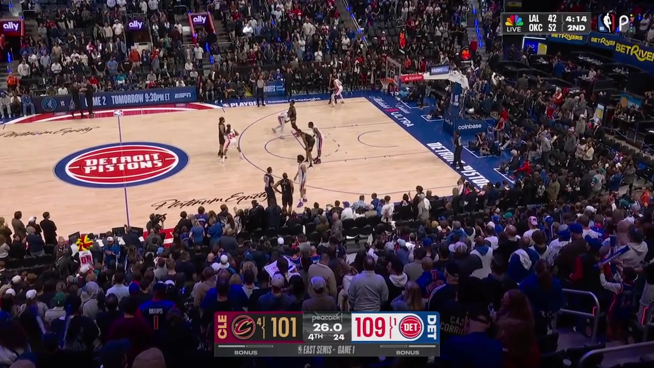 Donovan Mitchell horribly misses the tough 3 Daniss Jenkins gets the ball and finishes with a fastbreak dunk James Harden misses a 3 and the Pistons win game 1 at home going up 1-0 in the series