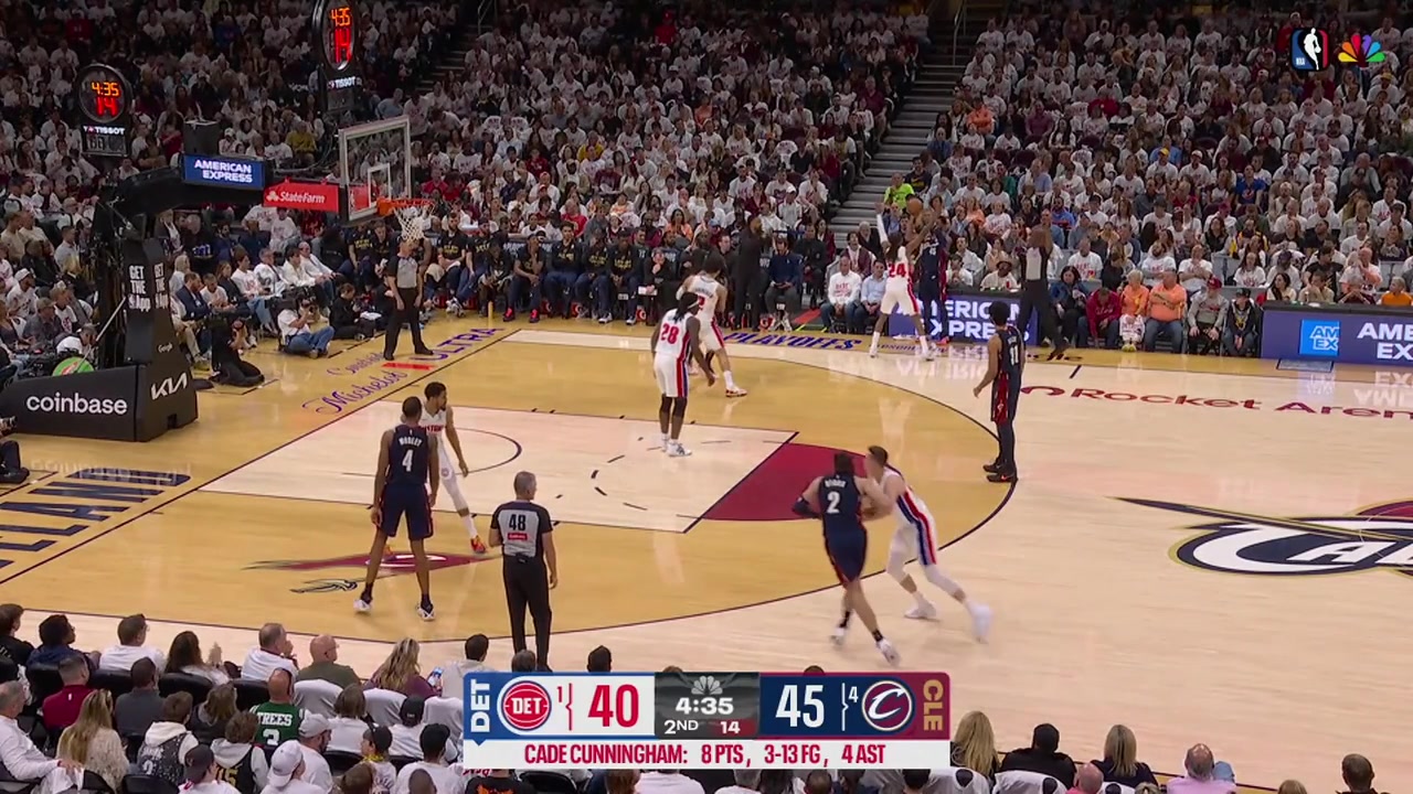 James Harden calculates the arm reach by Cade Cunningham and splashes the corner 3 And-1 and Evan Mobley with the powerful dunk off the missed free throwCade Cunningham hits the tough jumper over HardenWith replays