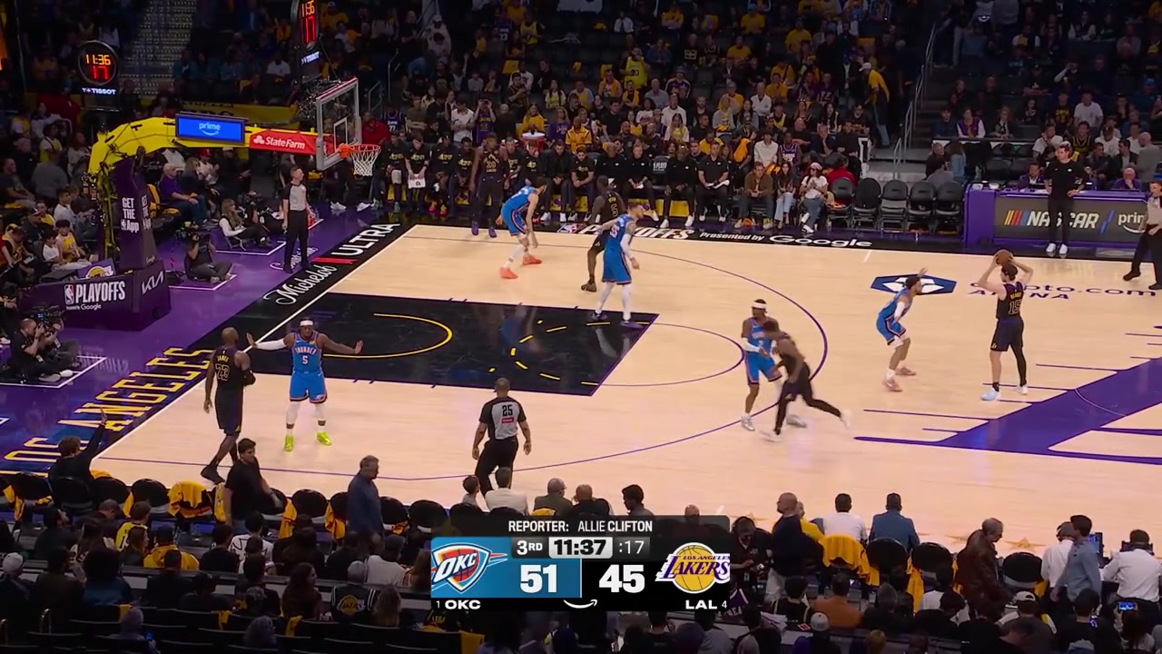 Rui Hachimura hits the mid-range jumper Ajay Mitchell answers with a jumper of his own then intercepts the pass by LeBron James and scores the fastbreak layupHachimura hits another jumper and then a corner 3Ajay scores the tough fadeaway over Ayton