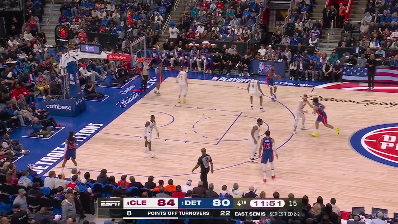 Cade Cunningham hits a 3-pointer and then a fadeaway over Sam Merrill to give the Pistons the lead and also giving him 34 points in the game with replays