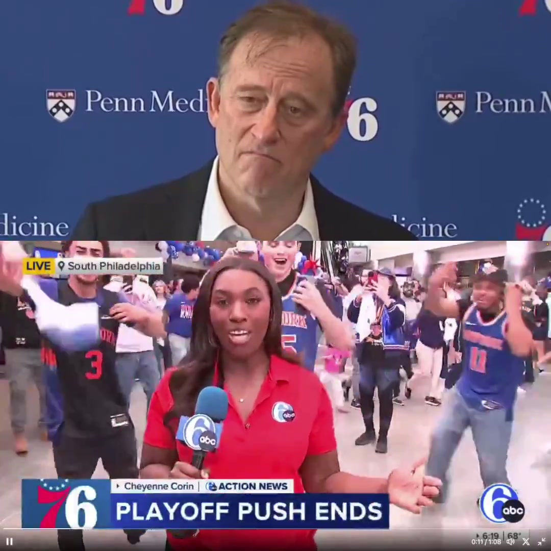 Reporters ask Josh Harris about Knicks fans taking over Xfinity Mobile Arena