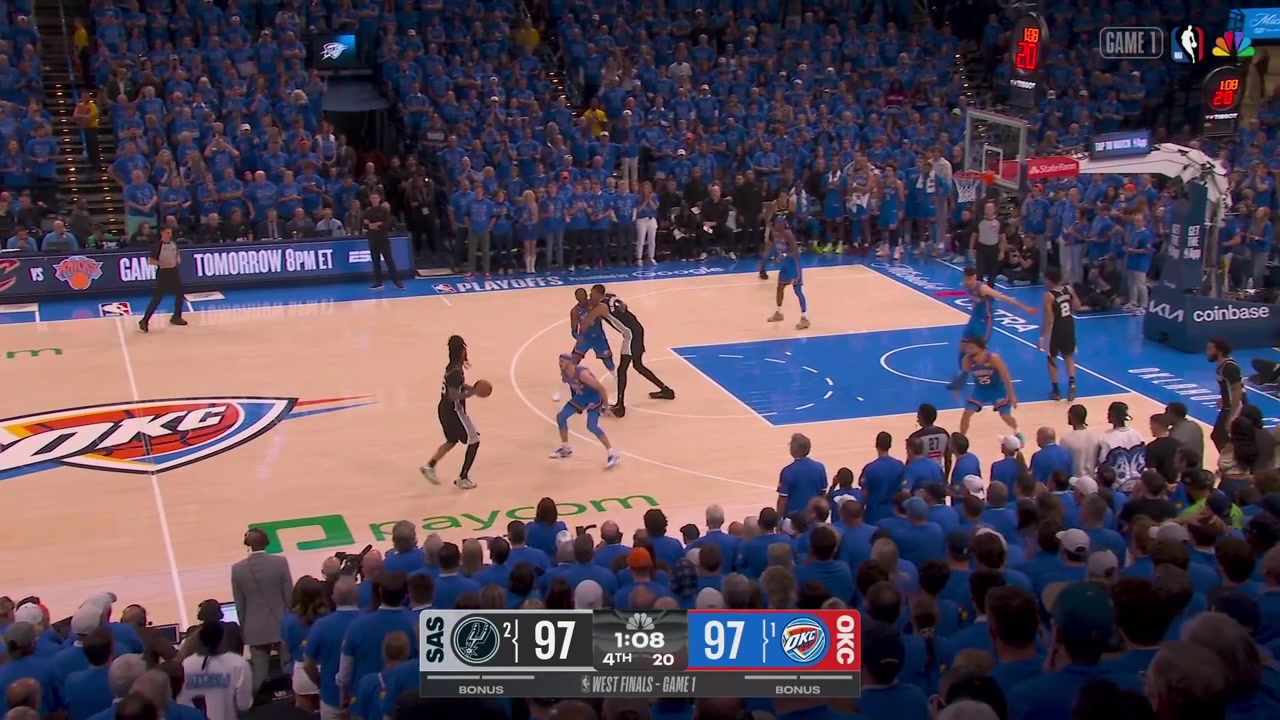 The refs swallow their whistles on both ends of the floor and the Spurs get a timeout tied up with under a minute left in regulation