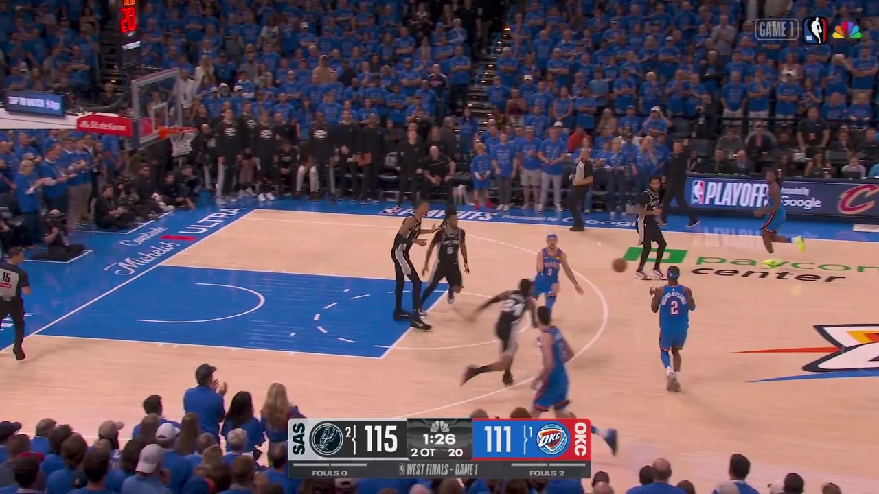 Jalen Williams hits a big clutch 3 to cut the Spurs' lead to 1 in double-overtime