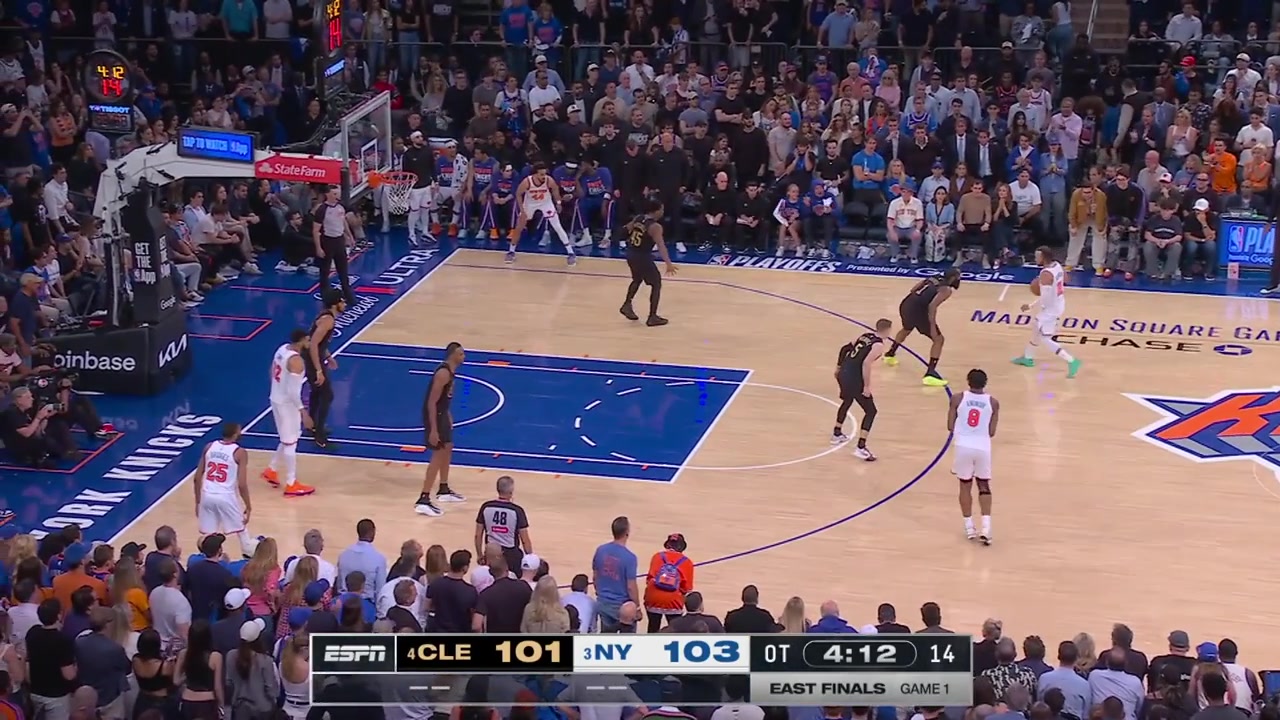 Jalen Brunson gets past by James Harden with the crossover and scores the floater to put the Knicks up 4 in overtime