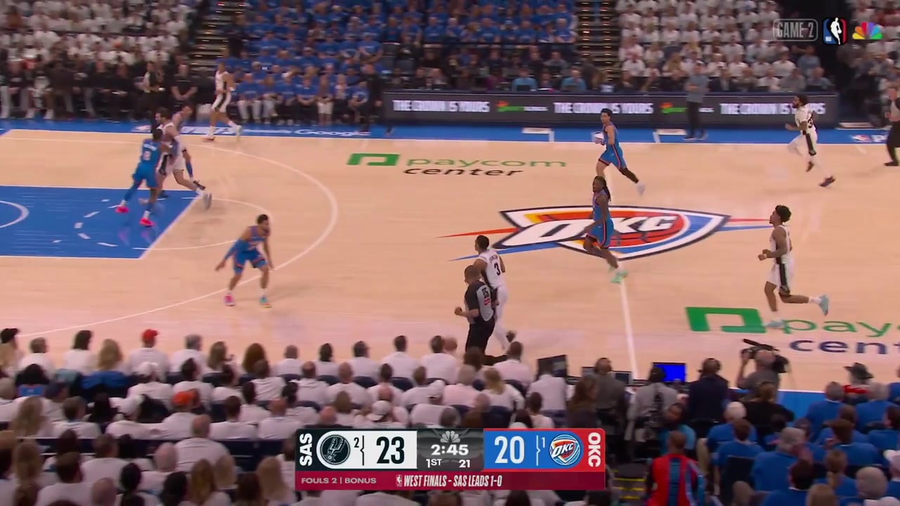 Keldon Johnson drives misses the layup misses two tips in and Kornets eventually scores the putback