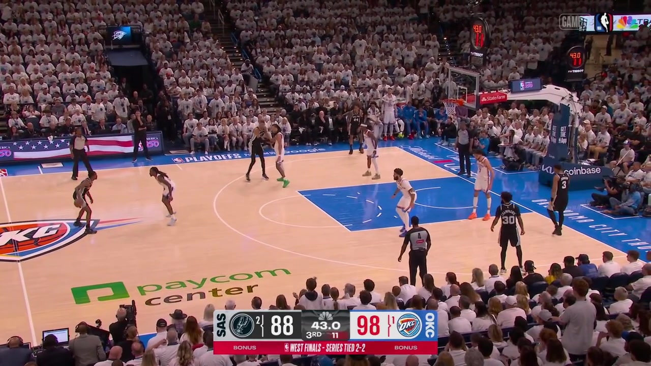 Mitch Johnson asks for a coach's challenge right in front of the referee James Capers but he doesn't call itInstead he receives a technical foulThe Spurs would have won the challenge as the refs gave the ball to the Thunder after it went out of bounds off Chet Holmgren