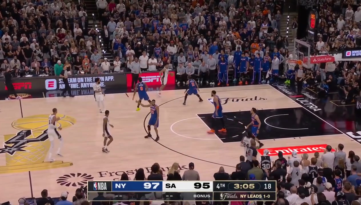 Dylan Harper hits a 2 to equalize scores Knicks challenge for a foul on Anunoby on the other end SUCCESSFUL CHALLENGE