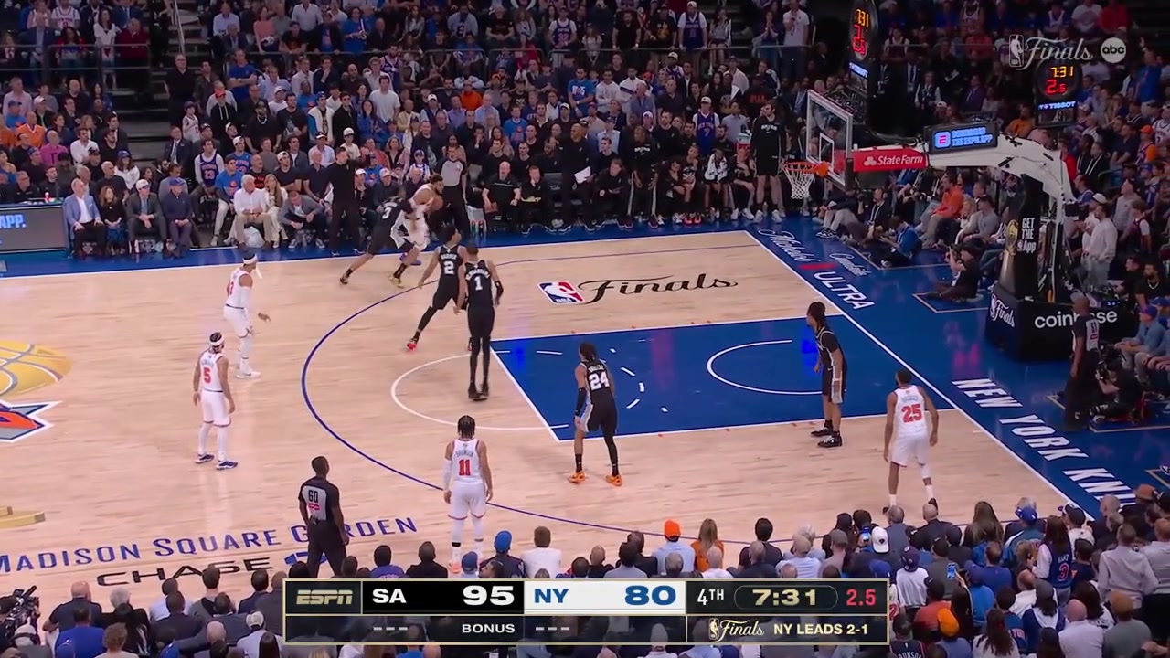 KAT hits a tough step-back three to cut the lead to 12