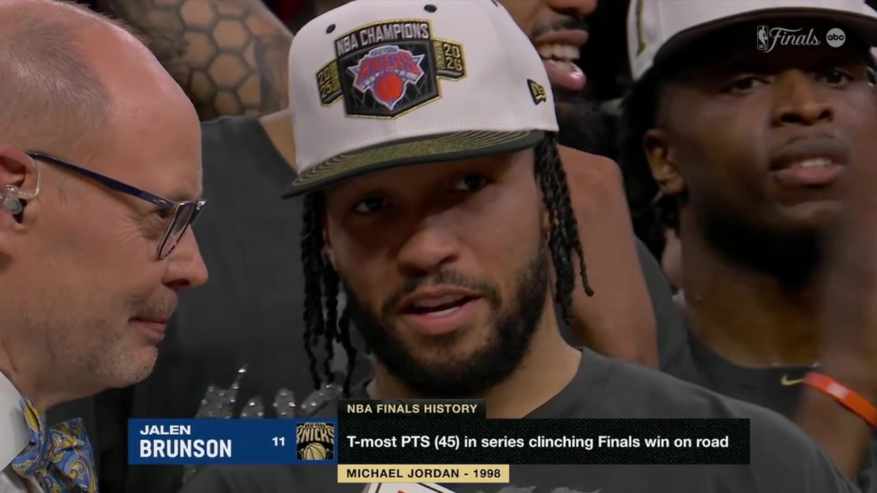 Jalen Brunson Has the T-Most PTs 45 in a Series Clinching Final Win on the Road Since '98 Jordan