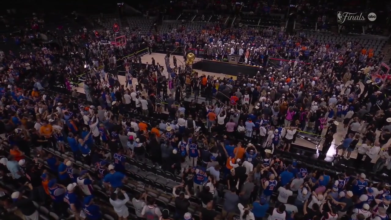 OG Anunoby with a characteristic postgame interview after Game 5 during the championship ceremony