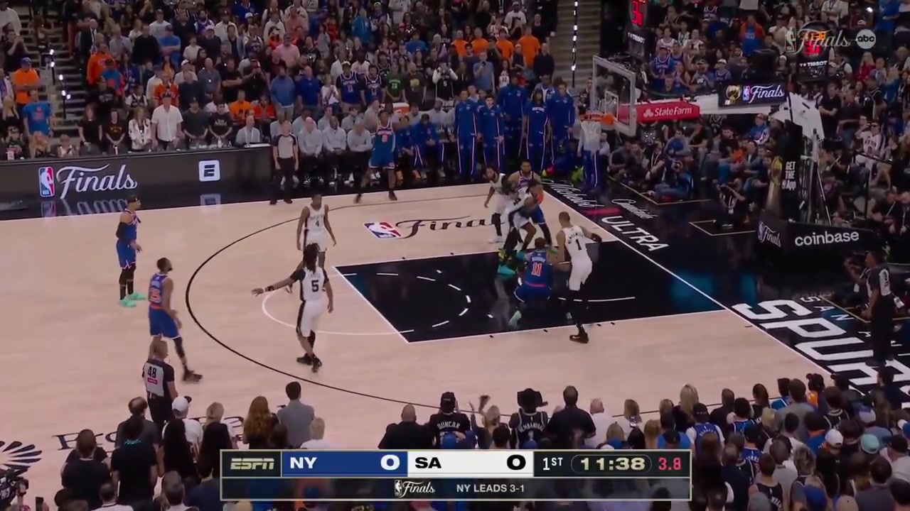 Julian Champagnie full highlights vs New York Knicks 94-90 L in Game 5 of the 2026 NBA Finals14 Points on 59 FG 556 48 from 3 7 Rebounds 2 Off Rebs 1 Assist 4 TOV 1 Assist 1 Steal 3 PF and a - of -10 in 3040 minutes played