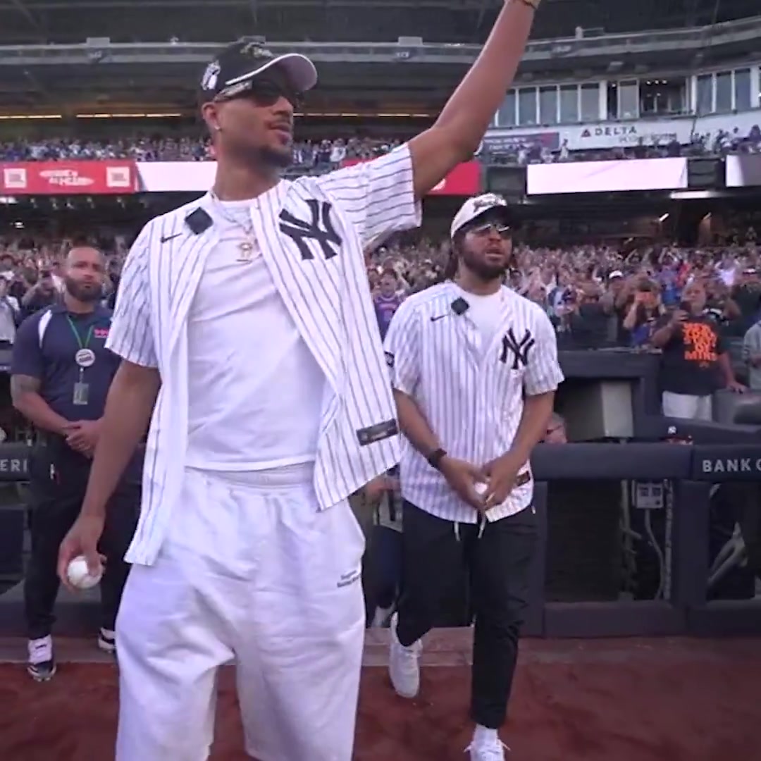 Jalen Brunson and Josh Hart toss out first pitches at Yankee Stadium after securing the New York Knicks' first NBA championship in 53 years