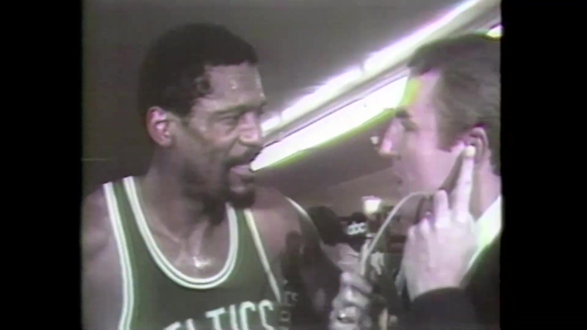 Bill Russell composes himself and interviews after winning his 11th championship ring in 1969 in his last NBA season as an active NBA player was a coach-playerMay 5th 1969