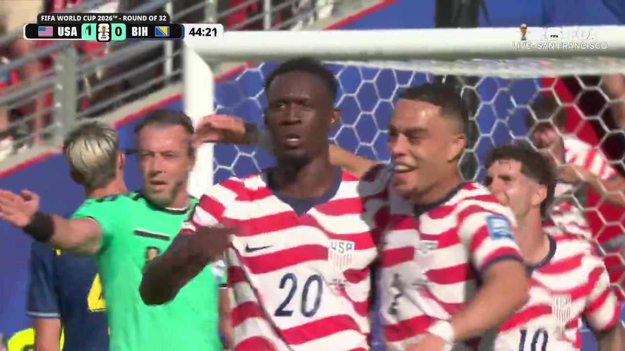 Balogun with the LeBron celebration after scoring to put usa up 1-0