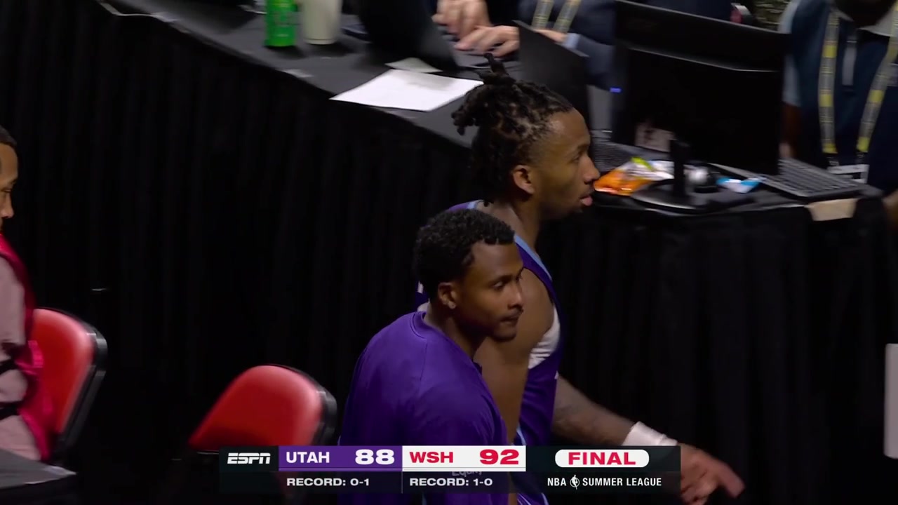 AJ Dybantsa full postgame interview on the court after the Washington Wizards defeated Utah Jazz with Darryn Peterson in a Las Vegas Summer League game