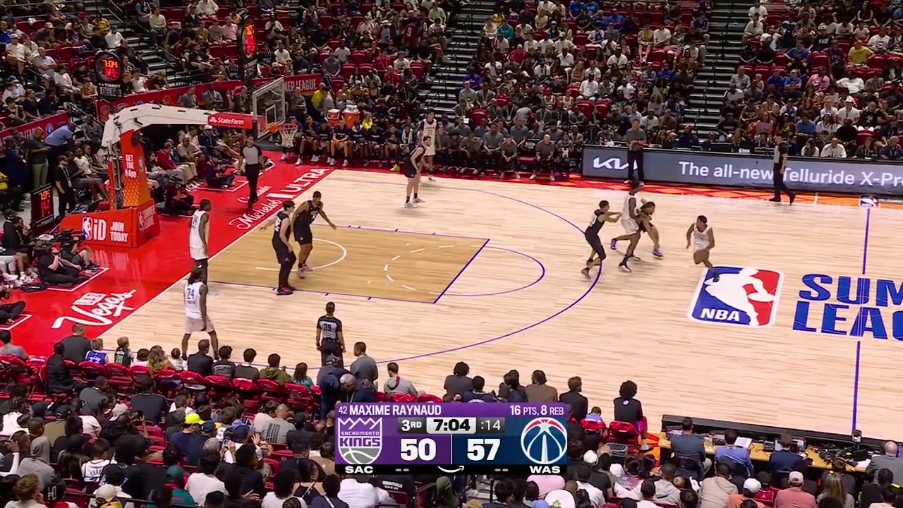AJ Dybantsa attempts a poster dunk but Dylan Cardwell is there to block it