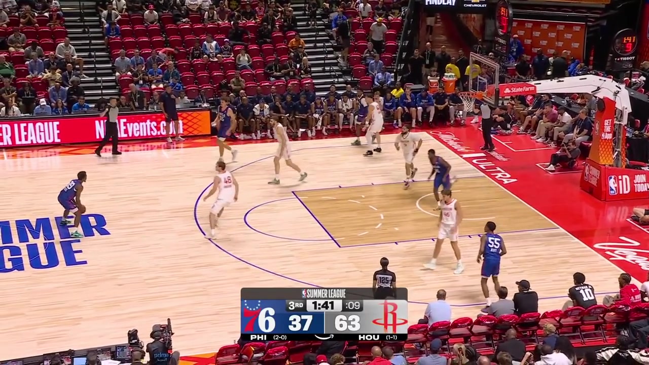 Duke Miles with the step back 3 in OScar Cluff's face to beat the shot clock then gets the steal and finds Mylik Wilson for the dunk and Taye Fields steals the ball and finds Miles for the layupThe announcer confuses him with Amani Lyles
