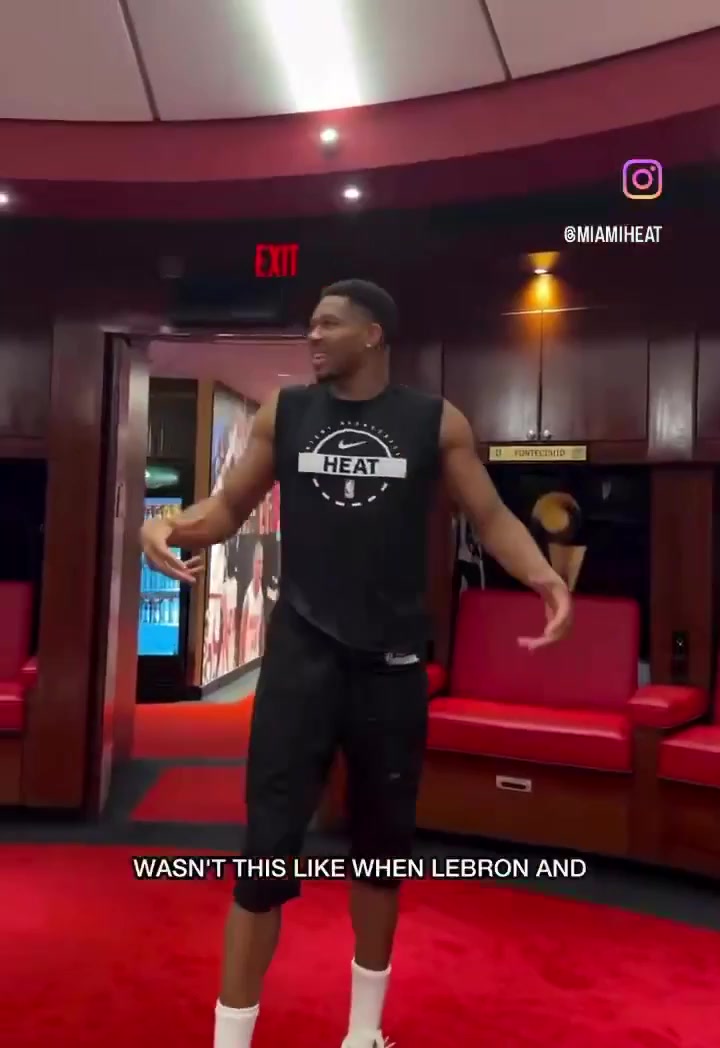 Wasnt this like when LeBron D Wade and Chris Bosh and the big 3 the Harlem Shake Those moments are so iconic bro Giannis talking about the Miami Heat Harlem shake video while touring the Heat locker room